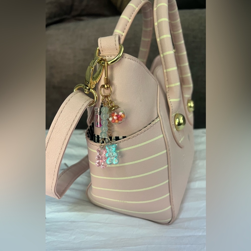 BETSEY JOHNSON: Small Pink Satchel & Crossbody Purse Striped Cat Ears Girls Bag - Picture 7 of 9